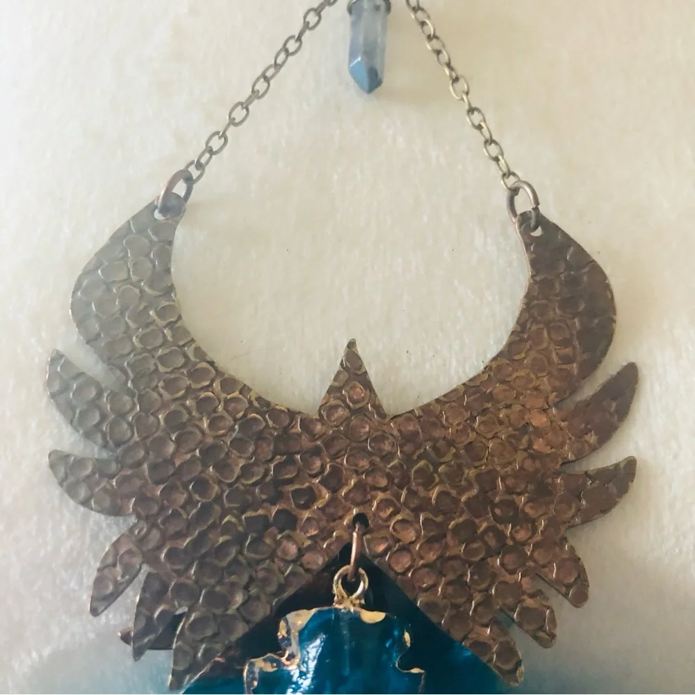 Handcrafted copper eagle Czech Pearl howlite stone clasp necklace